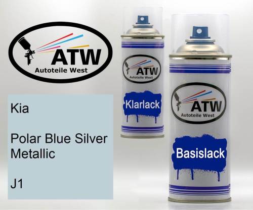 Kia, Polar Blue Silver Metallic, J1: 400ml Sprühdose + 400ml Klarlack - Set, von ATW Autoteile West.